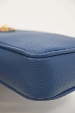 Blue grained leather Medusa Biggie Small crossbody bag with adjustable shoulder strap