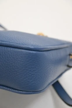 Blue grained leather Medusa Biggie Small crossbody bag with adjustable shoulder strap