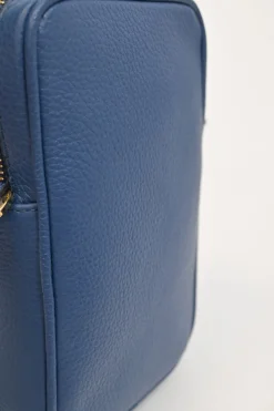 Blue grained leather Medusa Biggie Small crossbody bag with adjustable shoulder strap