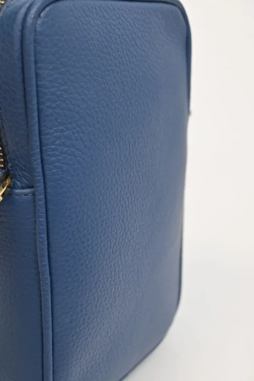 Blue grained leather Medusa Biggie Small crossbody bag with adjustable shoulder strap
