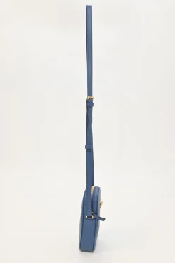 Blue grained leather Medusa Biggie Small crossbody bag with adjustable shoulder strap