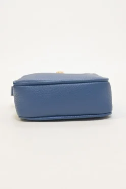 Blue grained leather Medusa Biggie Small crossbody bag with adjustable shoulder strap