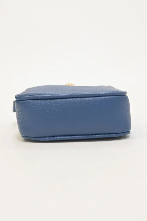 Blue grained leather Medusa Biggie Small crossbody bag with adjustable shoulder strap