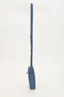 Blue grained leather Medusa Biggie Small crossbody bag with adjustable shoulder strap