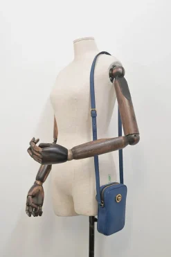 Blue grained leather Medusa Biggie Small crossbody bag with adjustable shoulder strap