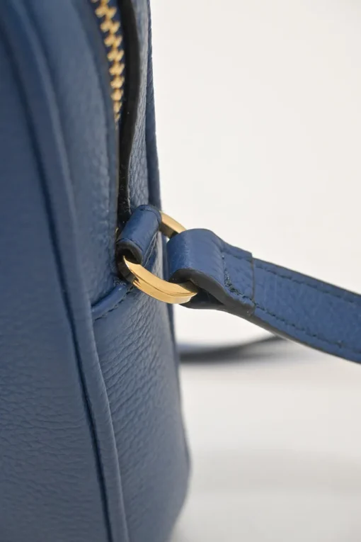 Blue grained leather Medusa Biggie Small crossbody bag with adjustable shoulder strap