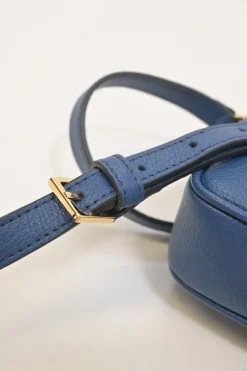 Blue grained leather Medusa Biggie Small crossbody bag with adjustable shoulder strap