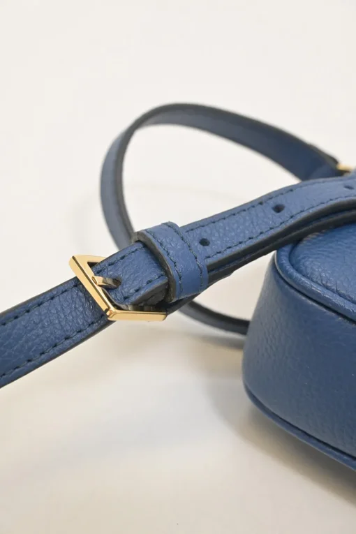 Blue grained leather Medusa Biggie Small crossbody bag with adjustable shoulder strap
