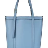 Blue grained leather tote bag