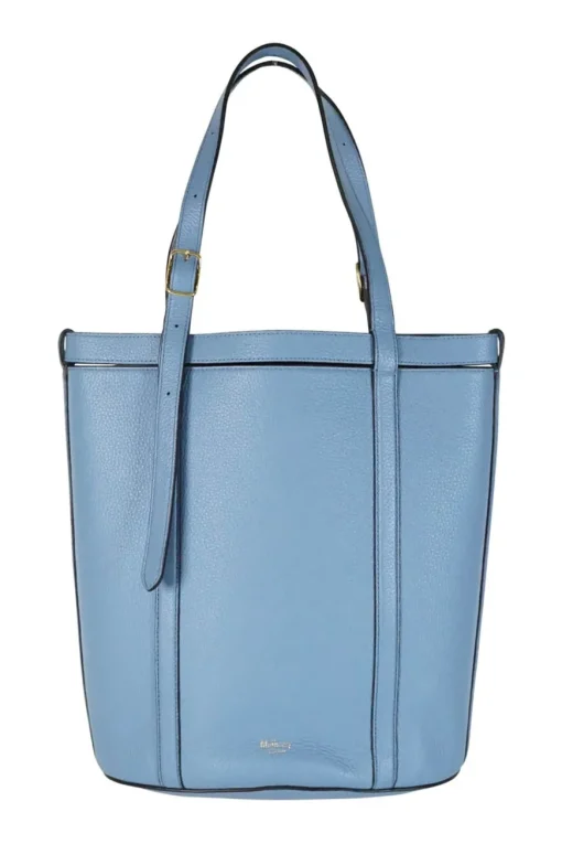 Blue grained leather tote bag