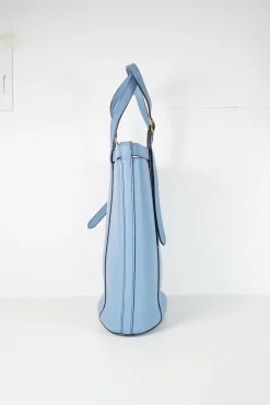 Blue grained leather tote bag