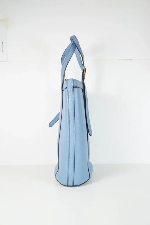 Blue grained leather tote bag