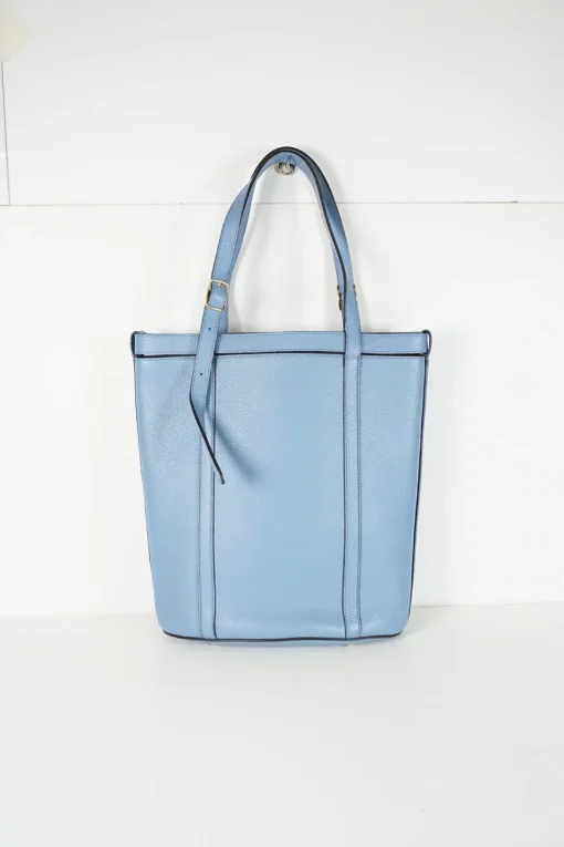 Blue grained leather tote bag