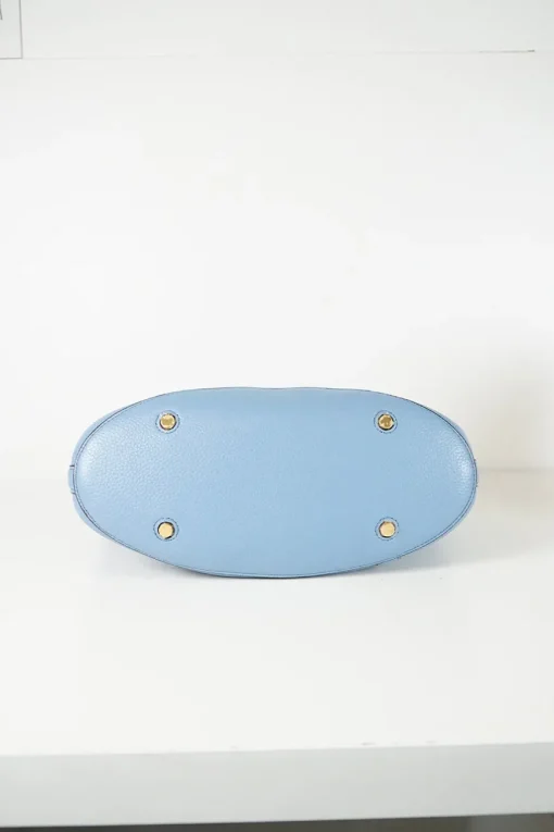 Blue grained leather tote bag