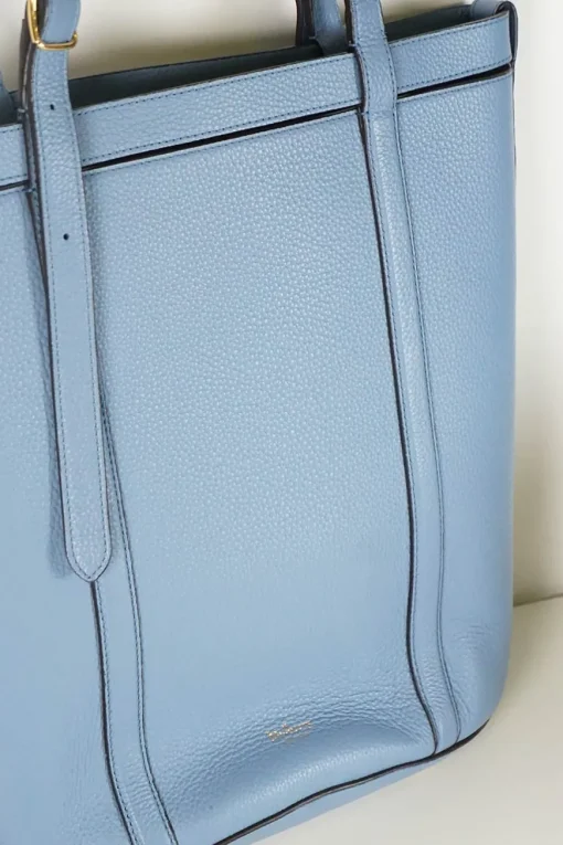 Blue grained leather tote bag