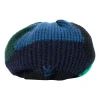 blue, green and black colour-blocking knit beanie/beret