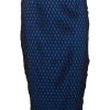 Blue high waist stretch midi skirt with black mesh over lay
