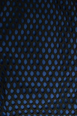 Blue high waist stretch midi skirt with black mesh over lay