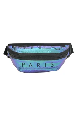 Blue iridescent ripstop nylon metallic logo bum bag