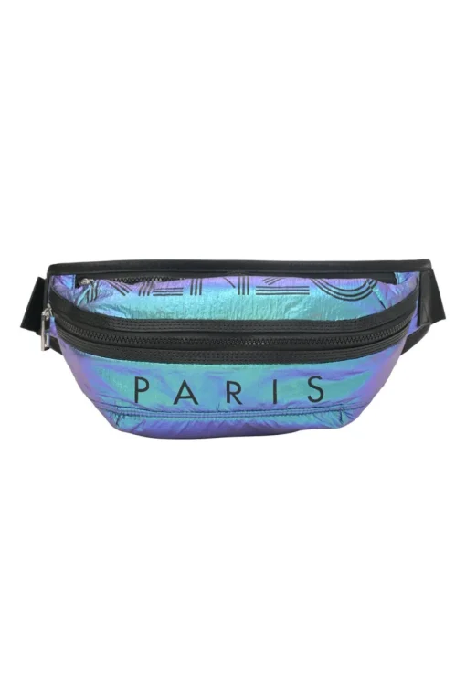 Blue iridescent ripstop nylon metallic logo bum bag