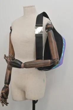 Blue iridescent ripstop nylon metallic logo bum bag