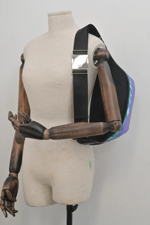 Blue iridescent ripstop nylon metallic logo bum bag