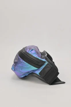 Blue iridescent ripstop nylon metallic logo bum bag