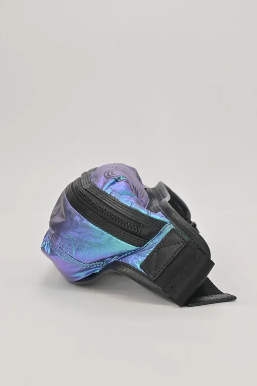 Blue iridescent ripstop nylon metallic logo bum bag