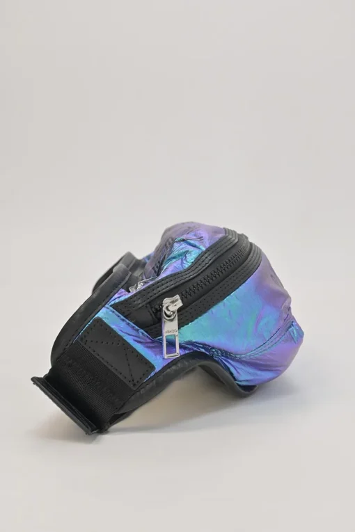 Blue iridescent ripstop nylon metallic logo bum bag