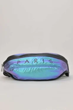 Blue iridescent ripstop nylon metallic logo bum bag