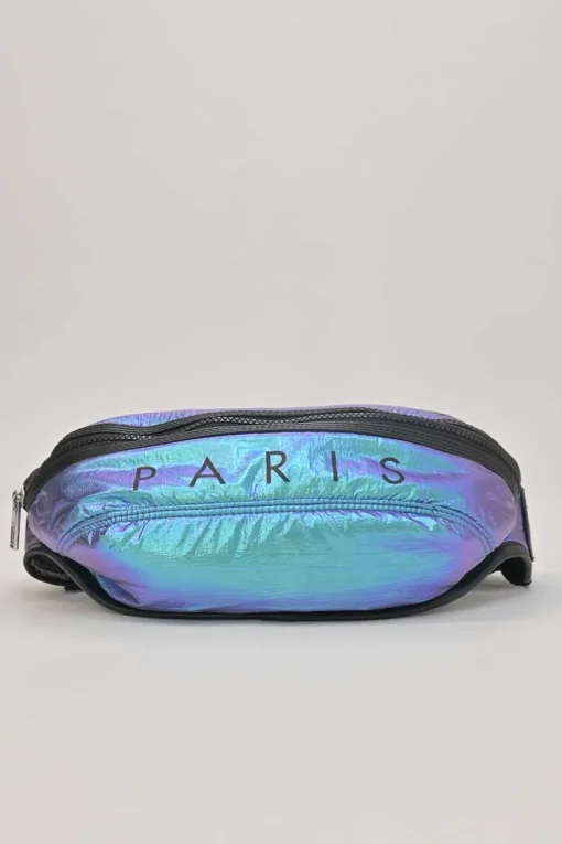 Blue iridescent ripstop nylon metallic logo bum bag