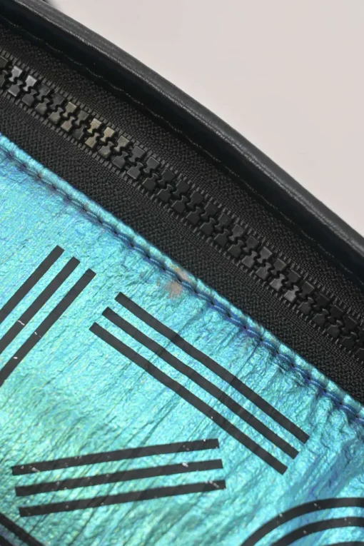 Blue iridescent ripstop nylon metallic logo bum bag