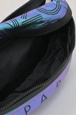 Blue iridescent ripstop nylon metallic logo bum bag