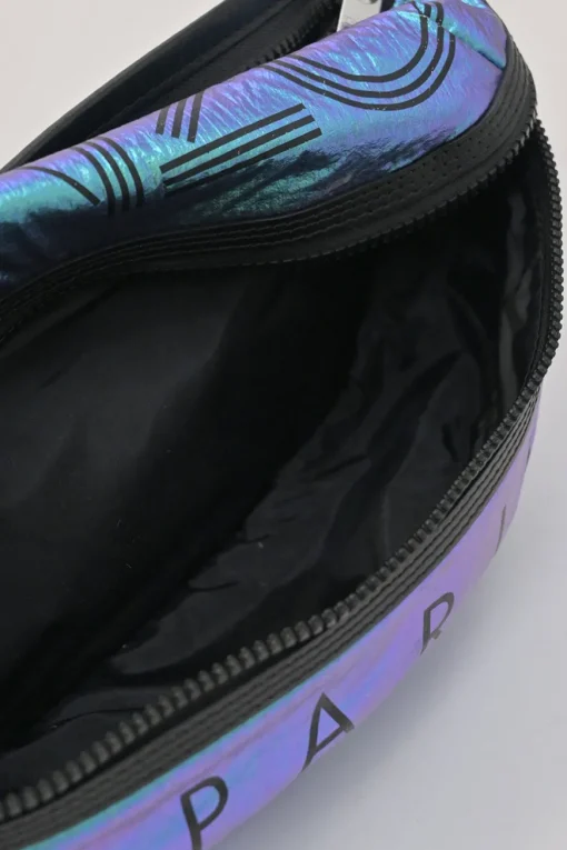 Blue iridescent ripstop nylon metallic logo bum bag