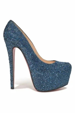 Blue iridescent strass-embellished leather Daffodile Lady Glitter 160 platform pumps
