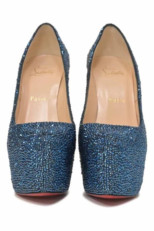 Blue iridescent strass-embellished leather Daffodile Lady Glitter 160 platform pumps