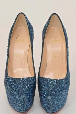 Blue iridescent strass-embellished leather Daffodile Lady Glitter 160 platform pumps