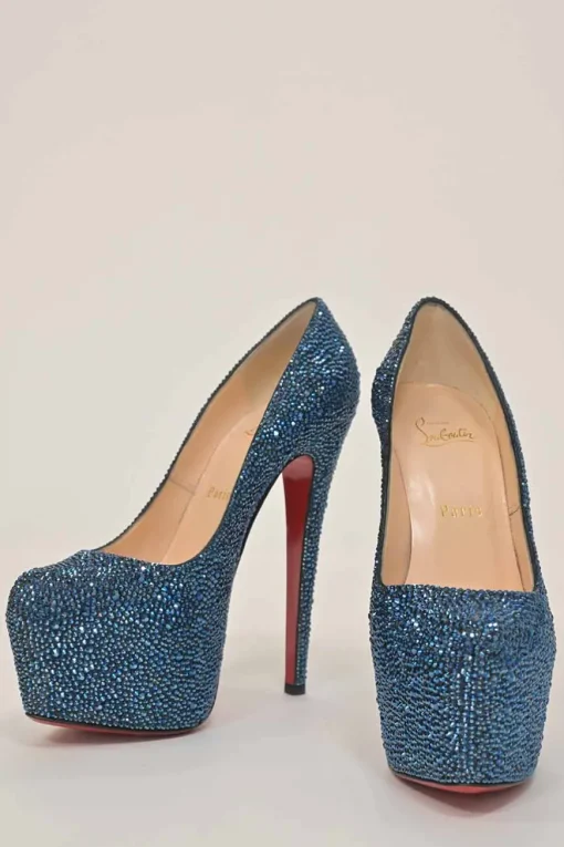 Blue iridescent strass-embellished leather Daffodile Lady Glitter 160 platform pumps