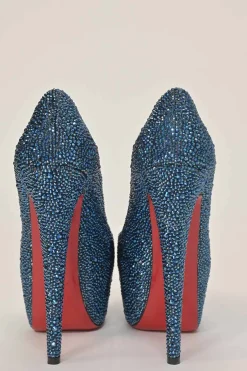 Blue iridescent strass-embellished leather Daffodile Lady Glitter 160 platform pumps