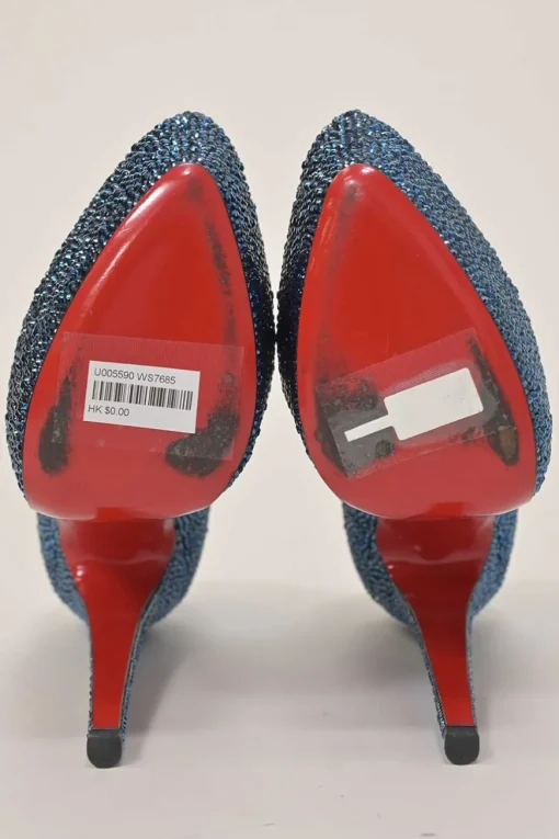 Blue iridescent strass-embellished leather Daffodile Lady Glitter 160 platform pumps