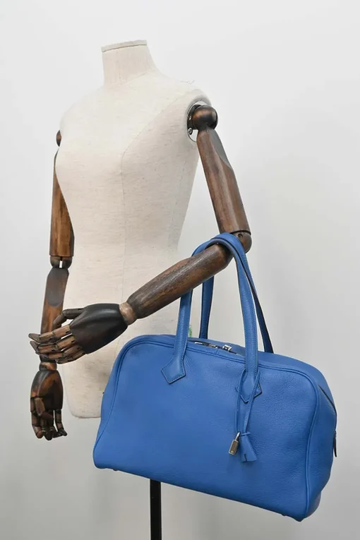 Blue Jean Agate Clémence leather Victoria bag with palladium-plated hardware