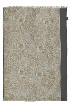 Blue layered cashmere-silk blend floral print wrap shawl scarf