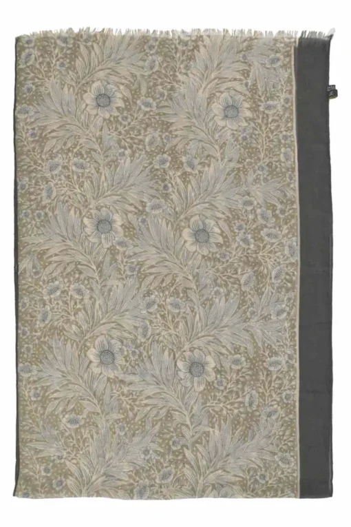 Blue layered cashmere-silk blend floral print wrap shawl scarf