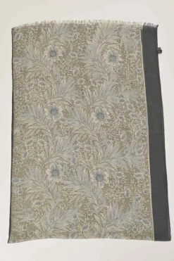 Blue layered cashmere-silk blend floral print wrap shawl scarf