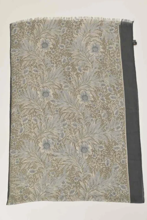 Blue layered cashmere-silk blend floral print wrap shawl scarf