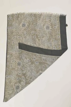 Blue layered cashmere-silk blend floral print wrap shawl scarf