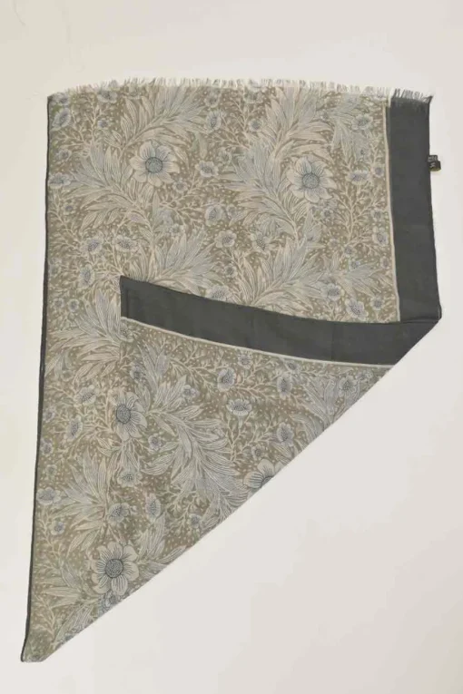 Blue layered cashmere-silk blend floral print wrap shawl scarf