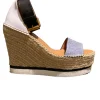 Blue leather and raffia Glyn espadrille wedge mignon sandal with buckle strap
