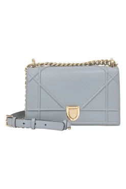Blue leather Diorama flap bag with silver-finish metallic hardware