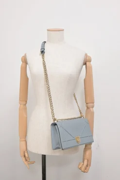 Blue leather Diorama flap bag with silver-finish metallic hardware